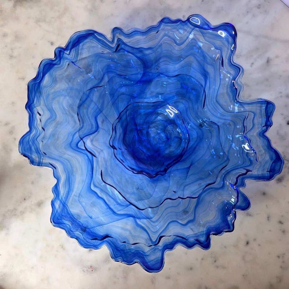 Oyster Ostrica 15" Art Glass Bowl Cobalt Blue Centerpiece Home Decor Vietri